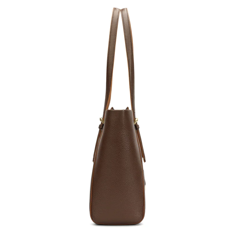 Da Milano Mocha Medium Wax Leather Tote - Mocha for Women | Best Price UAE